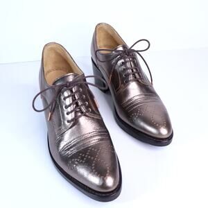 THE OFFICE OF ANGELA SCOTT Miss Button Metallic Heel Loafers Bronze Women's 35.5